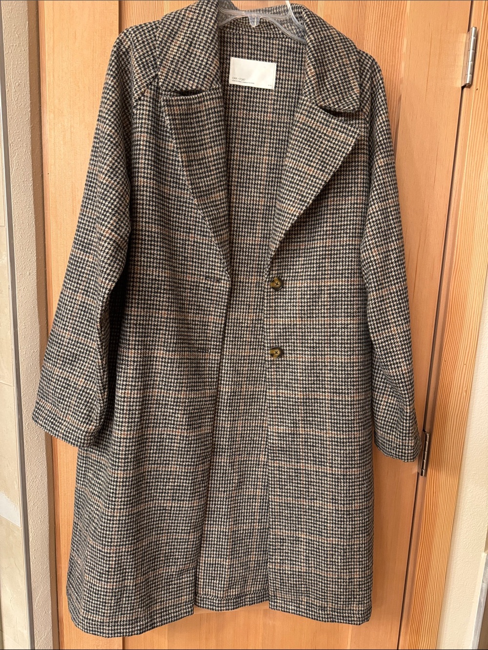 Oak + Fort Womens Checked Wool-Blend Coat in Brown/Black